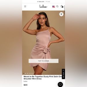 Lulus- pink satin one shoulder mini dress. Size SMALL